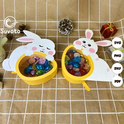pack 2 easter candy box files, eater gift paper cut light box template files, 3d papercut easter svg file diy, rabbit pa