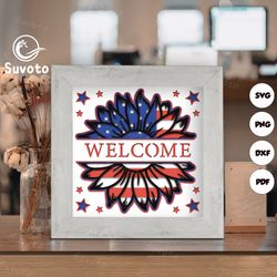 america welcome 2 shadow box files, paper cut light box template files, 3d papercut light box svg file diy, shadow box