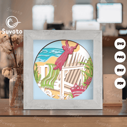 beach chair shadow box files, paper cut light box template files, 3d papercut light box svg file diy, shadow box paper c