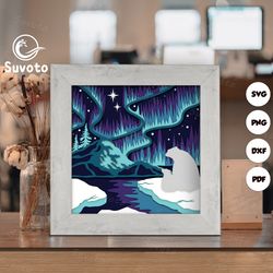 aurora borealis 4 shadow box files, paper cut light box template files, 3d papercut light box svg file diy