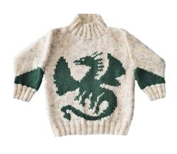 knitting pattern for boys and girls dragon sweater 4-13 years, dragon aran jumper and hat, 10 ply children's pattern