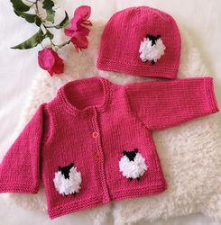 knitting pattern for baby sheep cardigan and hat 0-18 months, sheep jacket and hat for boy or girl, sheep jacket and hat