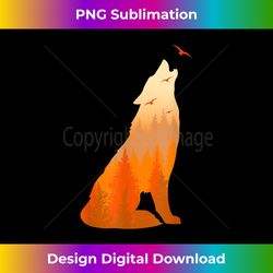 wolf in the woods forest backdrop sunset orange with eagles - creative sublimation png download