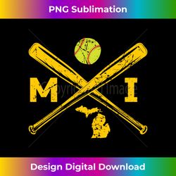 michigan softball bats & ball retro style softball player long sleeve - vintage sublimation png download