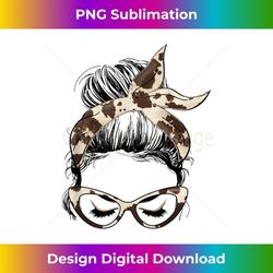 s mom life messy bun hair bandana cow hide print 2 - digital sublimation download file