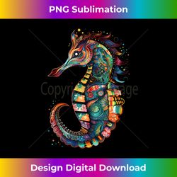 seahorse colorful ocean life art aquarium lover black 1 - instant sublimation digital download