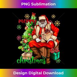 merry christmas black african santa black xmas tree lights - high-resolution png sublimation file