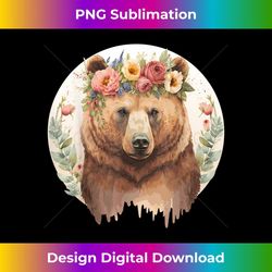 cute brown bear grizzly flower crown animal lovers - digital sublimation download file