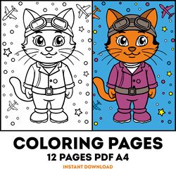 cat professions coloring book. cat coloring pages for kids. cute kittens coloring sheets