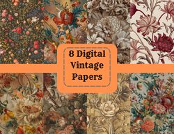 8 art nouveau pattern bundle - 8 seamless patterns, instant download digital paper bundle, vintage paper set, scrapbooki