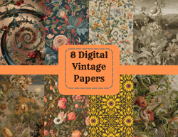 8 art nouveau pattern bundle - 8 seamless patterns, instant download digital paper bundle, vintage paper set