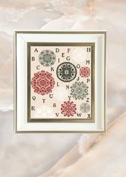 circle sampler quaker cushion cross stitch pattern pdf, primitive wall decor, pdf pattern embroidery gift home decor