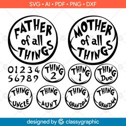 family of all things mother father dr seuss bundle dxf png digital cut file for cutting machines personal commercial svg