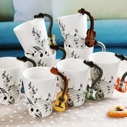 creative novelty music ceramic mug guitar violin style cute coffee tea milk 240ml cups with handle novelty gifts