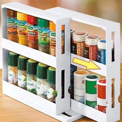 multi-function rotating storage rack for spices & pill bottles storage shelf slide kitchen