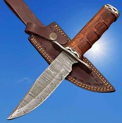 handmade damascus steel hunting knife - 11" edc fixed blade knife ideal for skinning, camping, and outdoor tools