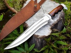 d2 bowie knife with leather sheath, 17-inch fixed blade survival knife for outdoor, camping, bushcraft and hunting