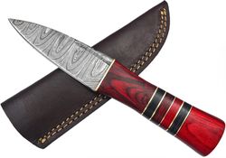 handmade beautiful damascus steel knife, 8" inches fixed blade full tang knife with leather sheath, hunting knife