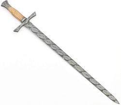 handmade damascus sword full tang viking sword, short sword with sheath, double edge greek medieval celtic sword