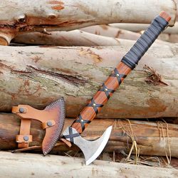 viking axe of ragnar lothbrok hunting axe with rose wood handle - hand-forged high carbon steel sharp blade