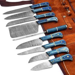 professional kitchen knives damascus steel utility chef kitchen knife set pakka wood with chopper