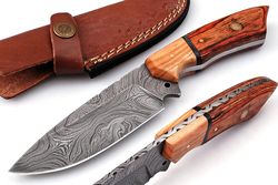 damascus knives for hunting skinning - fixed blade hunting knife with sheath - damascus steel knife with wood handle