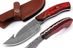 damascus knives damascus steel knife - fixed blade knives - real damascus hunting knife - best gut hook skinning knife