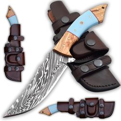 damascus knives custom handmade hunting knife- best damascus steel blade skinning knife