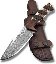 custom-engraved 5-inch hunting knife with gut hook: stag horn antler handle knife and sheath - hunting gifts for men