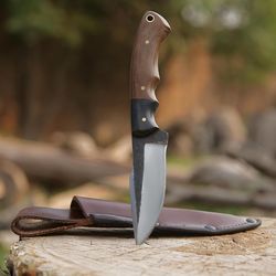 fixed blade 7.75 inch high carbon steel knife with 3.5 inch blade and micarta handle. ideal for skinning, outdoor