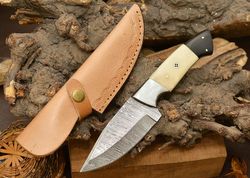 handmade damascus survival hunting knife, carry knife fixed blade full tang with leather sheath gift