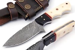 best merchants knives custom handmade hunting knife damascus steel survival knife 8'' overall horn and bone handle