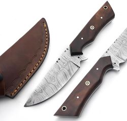 custom handmade damascus fixed blade,full tang hunting knives with leather sheath (gift) for outdoor camping