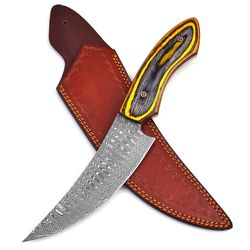 warivo knife - white deer executive curved blade hand forged damascus steel knife full tang