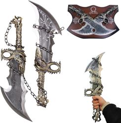 god of war cosplay prop weapon,kratos chaos blade made of metal one set of two blades of chaos with display plaque