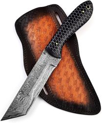 skinner damascus steel '8'in full tang skinner micarta handle' razor sharp blade / survival pocket knife for man