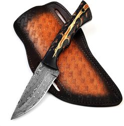 warivo knife damascus steel '8'in full tang skinner micarta handle' razor sharp blade / survival pocket knife for man