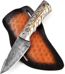 warivo damascus steel '8'in full tang skinner micarta handle' razor sharp blade / survival pocket knife for man