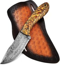 warivo knife damascus steel '8'in full tang knife micarta handle' razor sharp blade / survival pocket knife for man