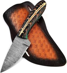 damascus steel '8'in full tang skinner micarta handle' razor sharp blade / survival pocket knife for man -