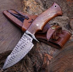 damascus hunting knife fixed blade - 10 inches handmade knife with sheath - perfect camping, outdoor