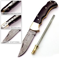 6.5 inch handmade damascus pocket knife for men folding knife with back lock small pocket knife