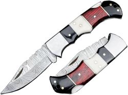 damascus pocket knife - 6.5 authentic folding damascus blade groomsmen gift for men