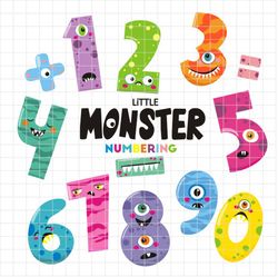 cute monster numbers, vector graphics, digital clipart, scrapbooking card making clip art, cupcake toppers, paper crafts