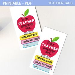 apple teacher appreciation week tag, end of school year printable tags, apple teacher appreciation gift tag
