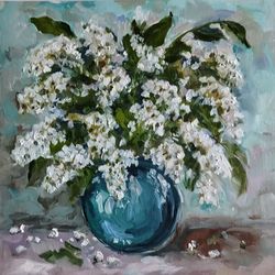 oil painting bouquet of white flowers in a vase