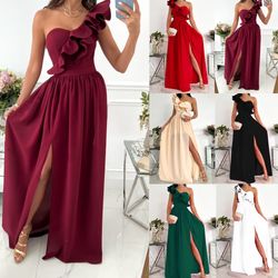 women's sleeveless ruffle hem slit dress