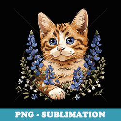 cat blue bonnet flower photography gardens pets in bloom. - sublimation digital download