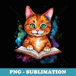 cat reading book colorful funny animal art print graphic - trendy sublimation digital download