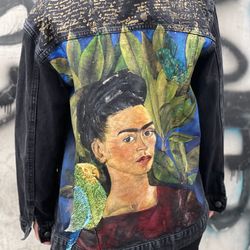 one of a kind frida kahlo jean jacket.